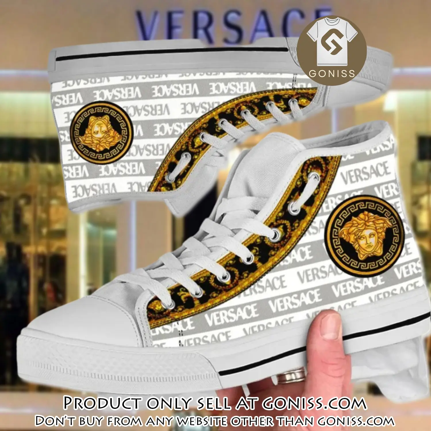 Versace new medusa gold white premium high top canvas shoes luxury brand gifts for men women gn5746305
